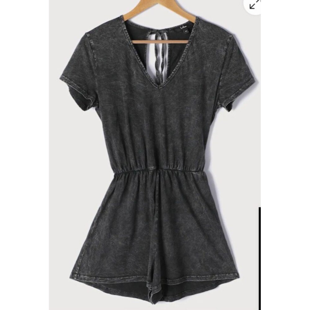 Lulus Casual Cutie Washed Black Short Sleeve Romper Size Medium